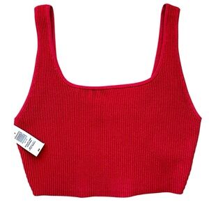 NWT Aritzia Babaton Miracle Red Sculpt Knit Squareneck Cropped Tank Top